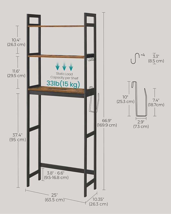 SONGMICS Over-The-Toilet Storage, 3-Tier Bathroom Organizer Over Toilet - Image 3