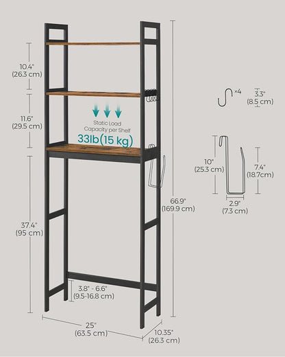 SONGMICS Over-The-Toilet Storage, 3-Tier Bathroom Organizer Over Toilet - Image 3