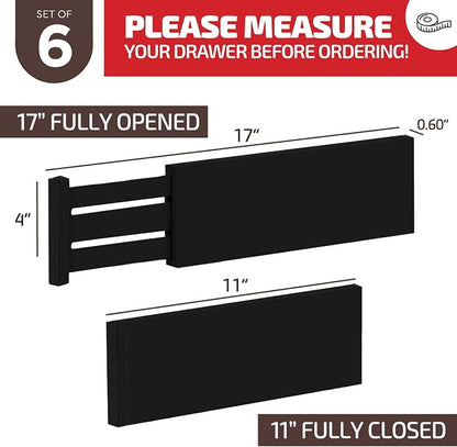 6 Pack Drawer Dividers 4 Inch High, 11”-17" Adjustable Bamboo Organizers Large - Image 3