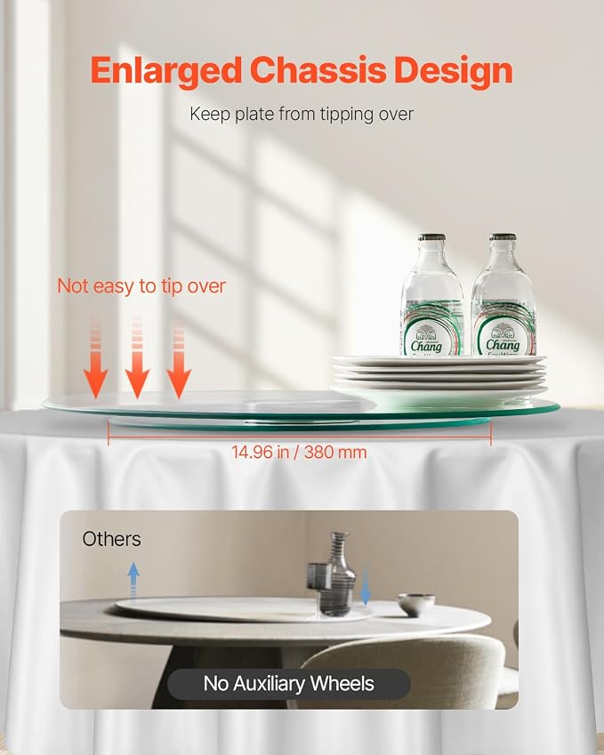 VEVOR 20 in Glass Lazy Susan Turntable, 360° Rotation Round Clear Tabletop - Image 5