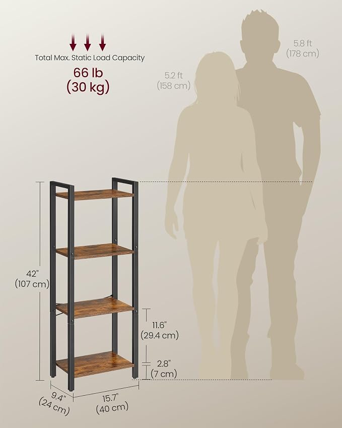 VASAGLE 4-Tier Bookshelf, Bookcase - Image 3