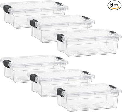 Superio Storage Bins with Lids- 6 Pack, 7.4 Qt Clear Boxes by Superio