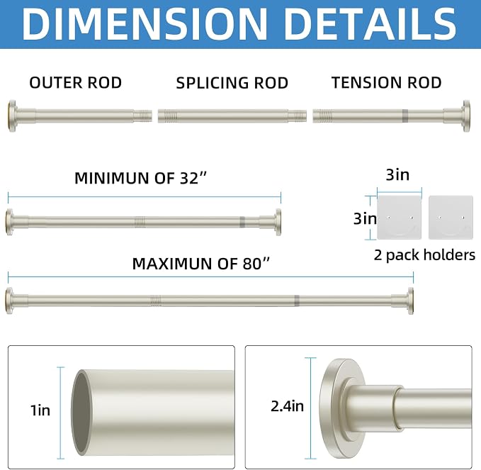CorkLatta Nickel Adjustable Shower Curtain Rod 32 to 80 inch - Image 4