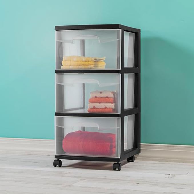 Sterilite 6 Pack Plastic Storage Organizer, 3 Drawer Rolling Bin Cart, Closet - Image 2