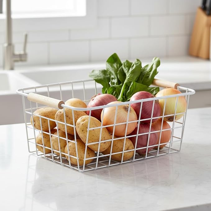 White Metal Wire Food Storage Basket - Image 3