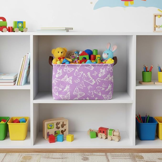 Purple Butterfly Storage Basket Waterproof Canvas Toy Storage Bin Decorative - Image 3