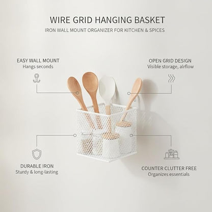 Wire Grid Hanging Basket, Iron Wall Mount Organizer - Image 4