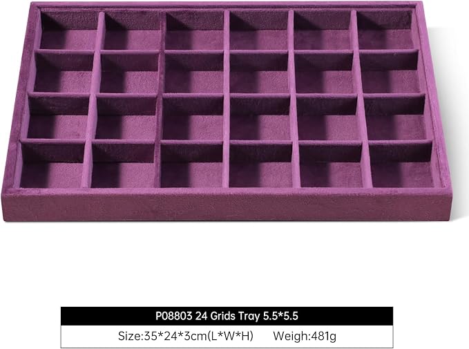 Velvet Stackable Jewelry Display Tray, 24 Grid Earring Ring Storage Tray - Image 2