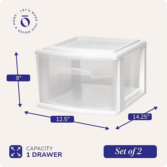 HOMZ 1 Drawer Storage Cart, Medium Plastic Container, 2 Pack | 14.25" Wide - Image 3