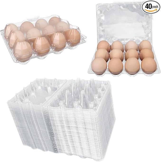 40 Pack 12-Egg Cartons Plastic Clear 3X4 Grids Reusable Storage Container by Unknown