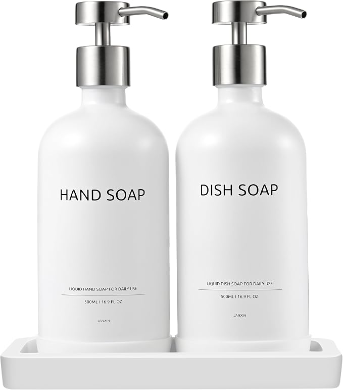 Glass Kitchen Soap Dispenser Set by Janxinmakeyouloveyourhome