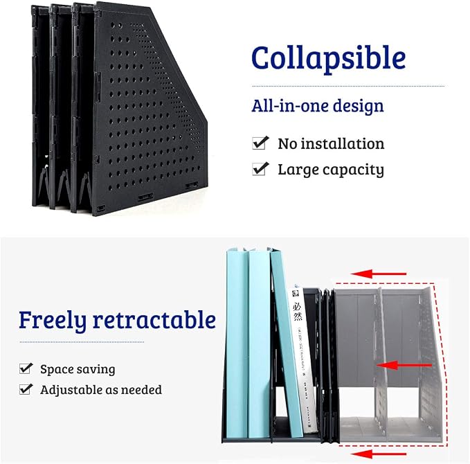 SAYEEC Collapsible Magazine Holder Plastic Desktop 4 Compartment File Rack - Image 3