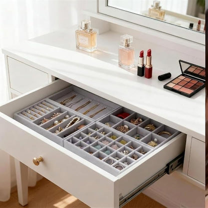 Velvet Jewelry Drawer Organizer – Four-Piece Stackable Jewelry Tray Set - Image 7