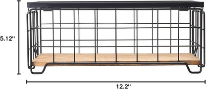 Metal Wire Storage Basket, Toilet Paper Roll Holder Wood Base Countertop Decor - Image 8