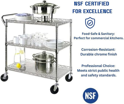 Heavy Duty 3 Tier Rolling Utility Kitchen Cart on Wheels, Large 45"L x 17 1/2"D - Image 6