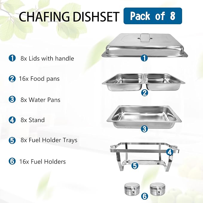 Chafing Dish for Buffet, 8 Pack Stainless Steel Chafing Servers Food Warmer Set - Image 5