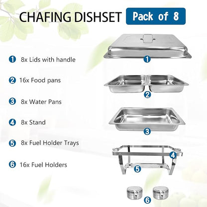 Chafing Dish for Buffet, 8 Pack Stainless Steel Chafing Servers Food Warmer Set - Image 5