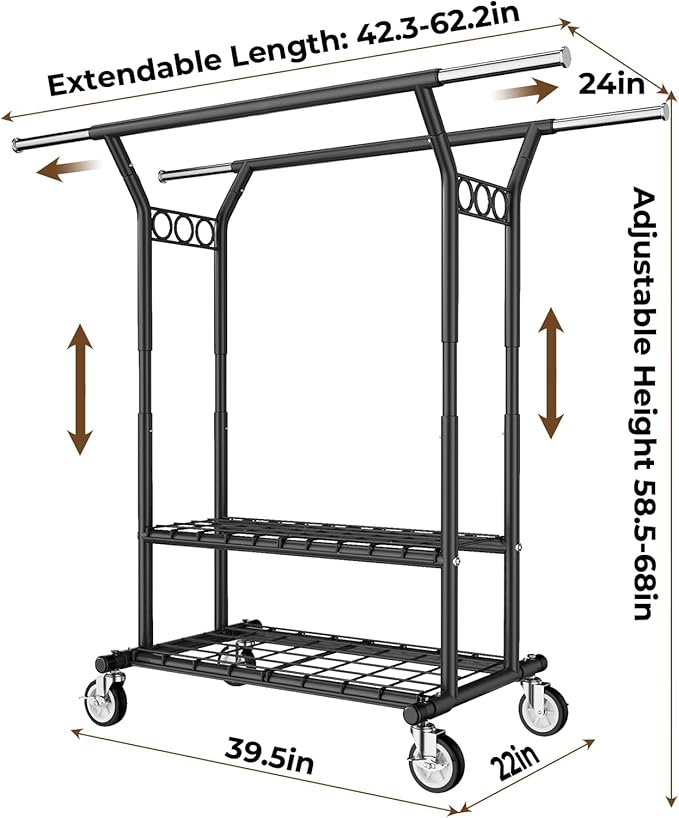 HYSEYY Heavy Duty Clothes Rack, Rolling Clothing Rack - Image 6