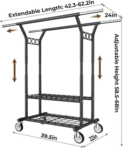 HYSEYY Heavy Duty Clothes Rack, Rolling Clothing Rack - Image 6