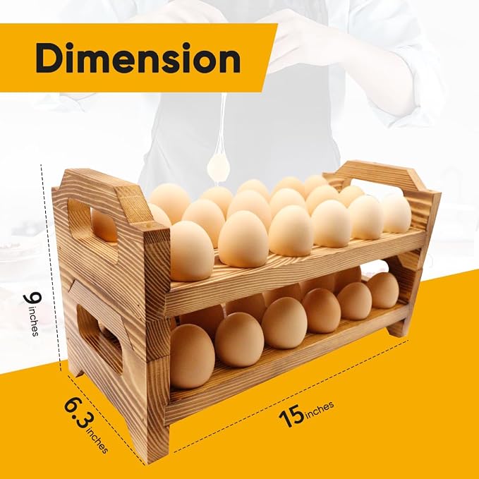 Wooden Egg Holder Countertop, Stackable Egg Storage Trays - Image 3