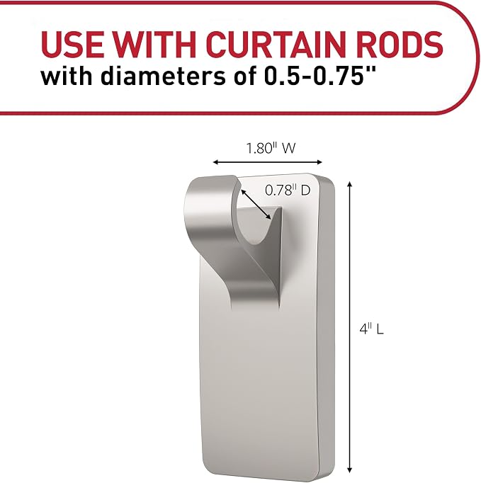 Command 10 lb Satin Nickel Curtain Rod Hooks, 2 Hooks and 4 Strips, No Drilling - Image 2