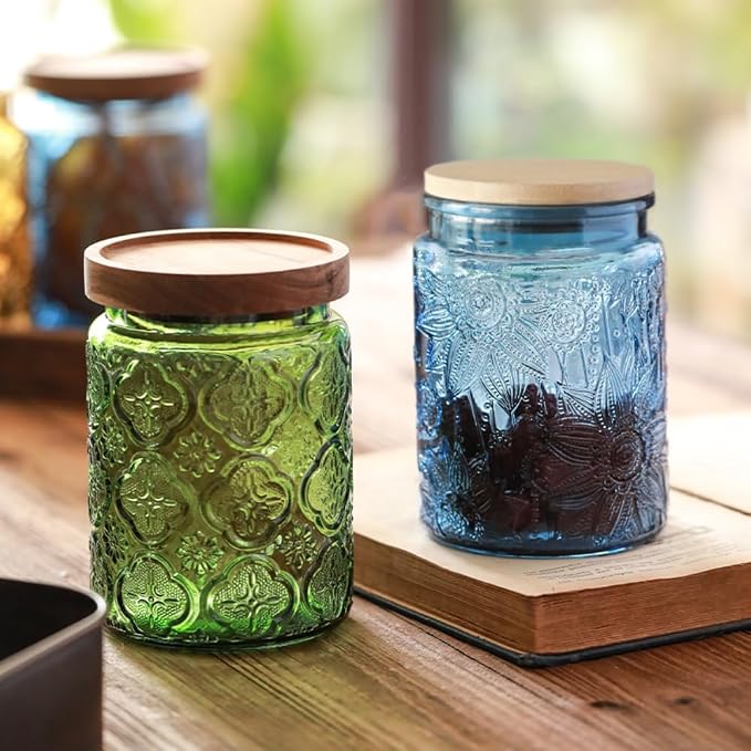 ANSQU Blue Glass Jar, 23.7 FL OZ Vintage Glass Canister - Image 3