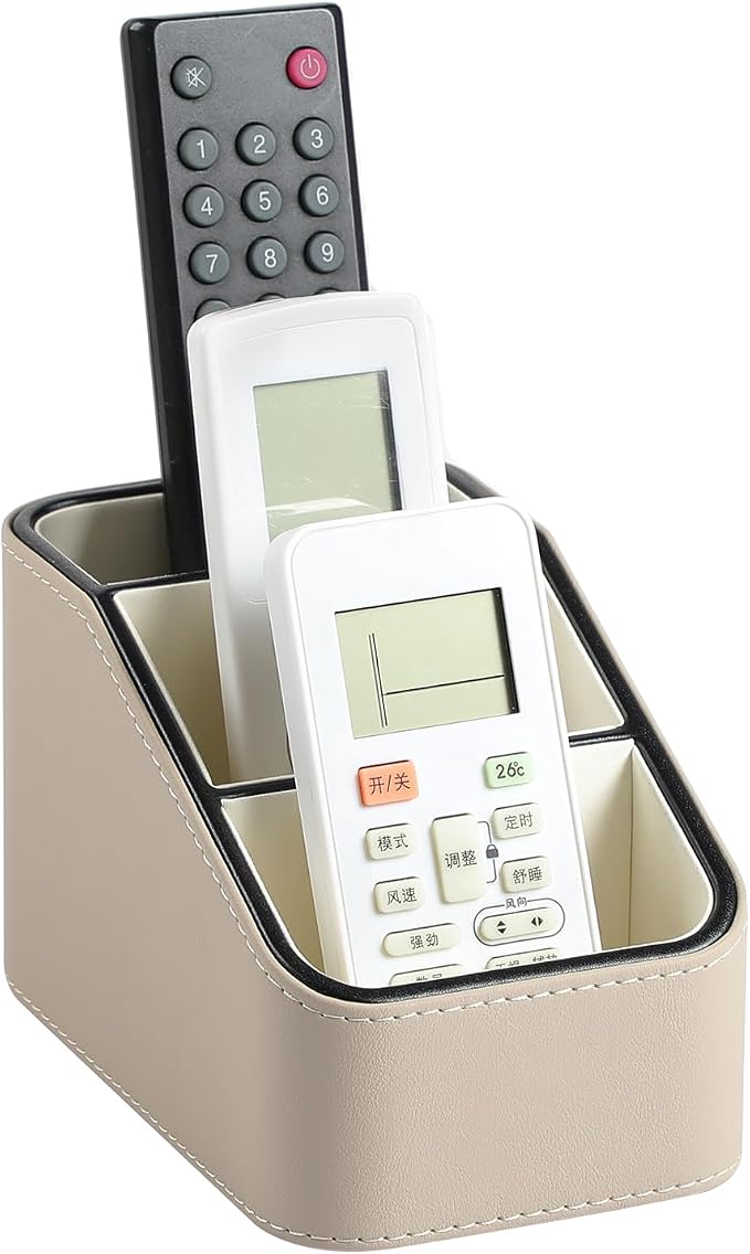 PU Leather Remote Control Holder, Small Desk Organizer Office Supply Bedside by NICLNGSH