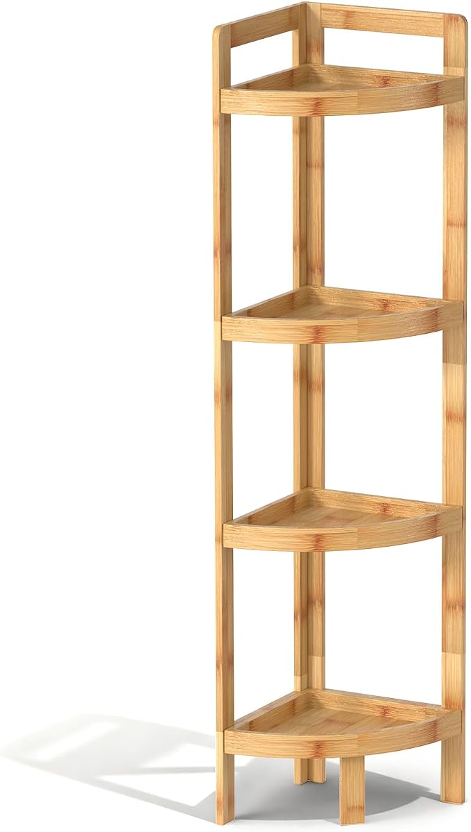 2026 New Bamboo Standing Shelf, 4 Tier Corner Shelf Stand, Free-Standing Shelf by Unknown