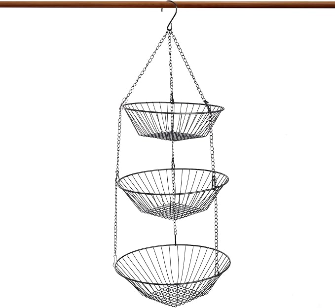 JUNCHU CHERRY 3-Tier Wire Fruit Hanging Basket 2 Packs, non-Punching Wall - Image 9