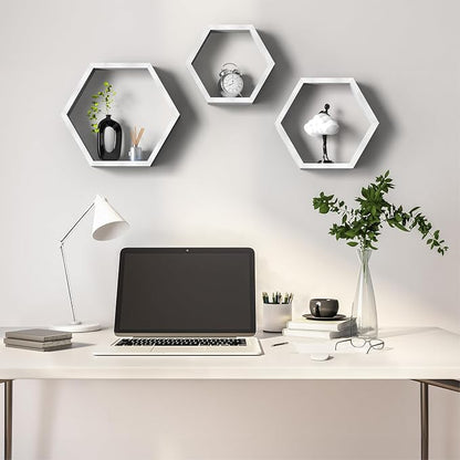 CADUKE Hexagon Floating Shelves Set of 3, Modern Honeycomb Floating Hanging - Image 2
