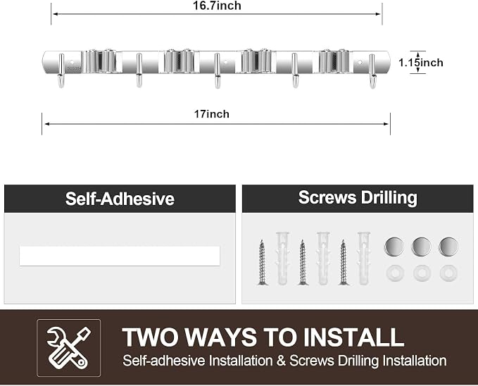 2 Pack Wall Mount, Stainless Steel Broom Hanger, Heavy Duty Mop and Broom - Image 7
