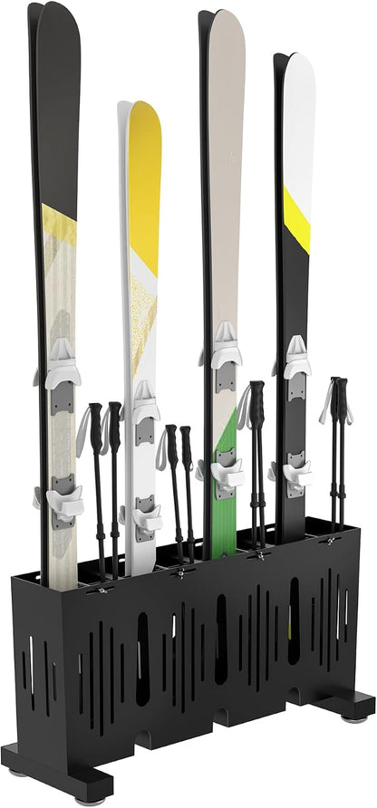 4-Pair Ski Storage Rack w/Width-Adjustable Fixing Bars, Heavy Duty Metal by Eastrexon
