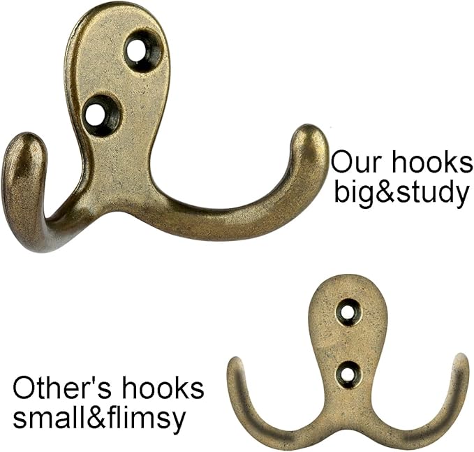 IBosins 10 Pack Heavy Duty Double Prong Coat Hooks Wall Mounted - Image 3