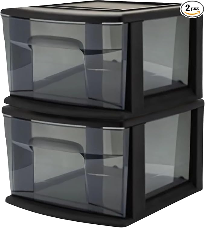 HOMZ 1 Drawer Storage Cart, Medium Plastic Container, 2 Pack | 14.25" Wide by Homz