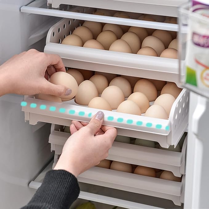 DEAYOU 60 Egg Drawer for Refrigerator, 2-Layer Stackable Egg Holder Storage - Image 5