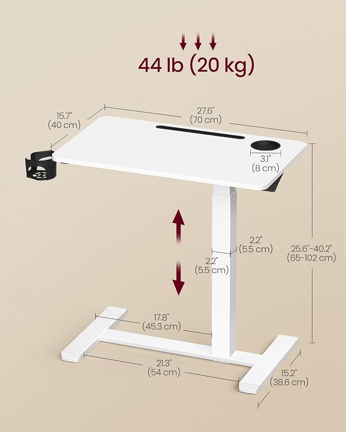 VASAGLE Overbed Table with Wheels, Mobile Standing Computer Desk, 27.6 x 15.7 - Image 2
