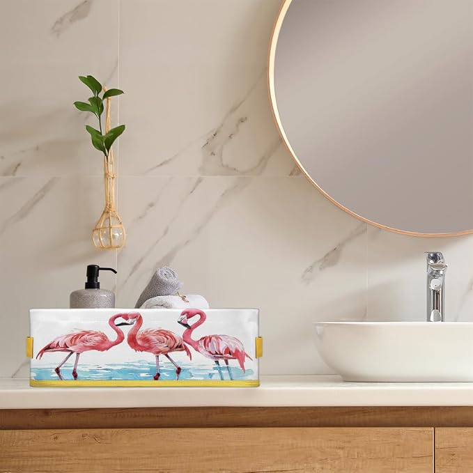 Pink Flamingo Light Blue Bathroom Storage Basket, Foldable - Image 6