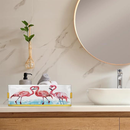 Pink Flamingo Light Blue Bathroom Storage Basket, Foldable - Image 6