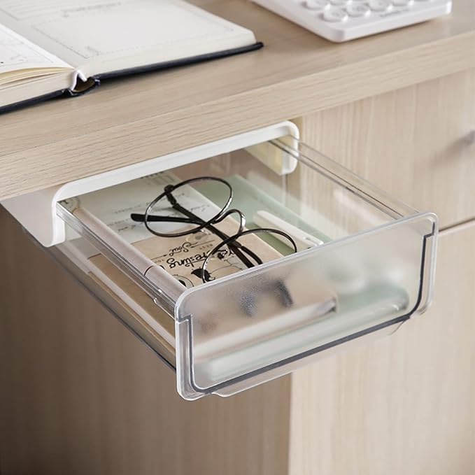 OSPNIEEK Self-adhesive Under Desk Drawer Organizer, 2 Pack Table Hidden Slide - Image 6