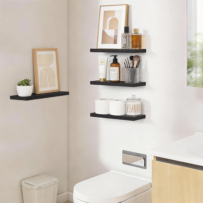 BAYKA Floating Shelves for Wall, 15.7in Wall Mounted Rustic Wood Shelves for - Image 5