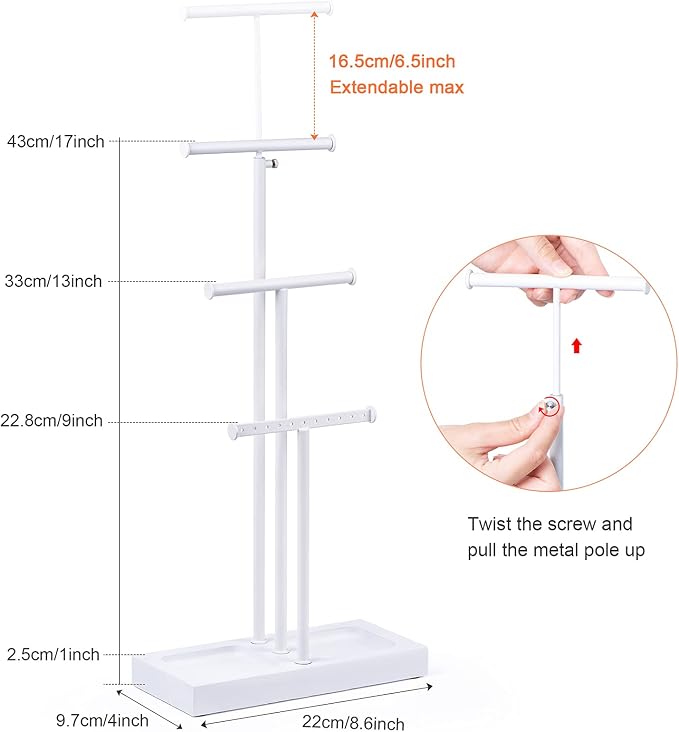 Love-KANKEI Jewelry Tree Stand White Metal and Wood Base Large Storage Jewelry - Image 4