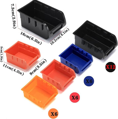 MULSAME Wall Mounted Storage Bins Parts Rack 4 Colors Bin Organizer Garage - Image 3