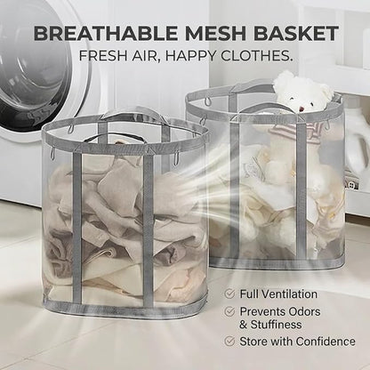 Wall-Mounted Foldable Laundry Basket, 41L Mesh Hamper, 2 Pack | Collapsible - Image 4
