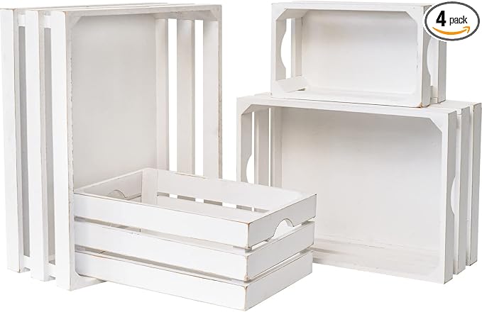 Set of 4 Large Wooden Crates Decorative, Farmhouse Wooden Storage Container by MACVAD