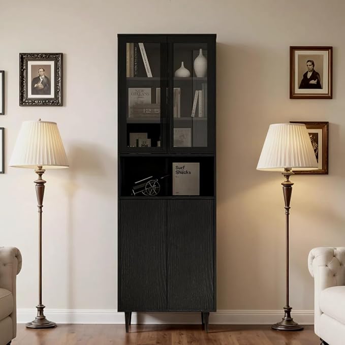 TUSY 70.9“ H Bookcase with Doors, 6-Tier Bookshelf with Open Shelf, Display by TUSY