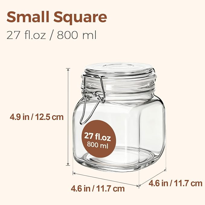 ComSaf 6-Pack 27oz Square Glass Pantry Canisters, Aesthetic Food Storage Jars - Image 2