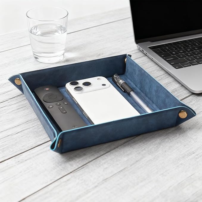 Valet Tray Desktop Storage Organizer – Premium PU Leather Catchall Bedside - Image 6