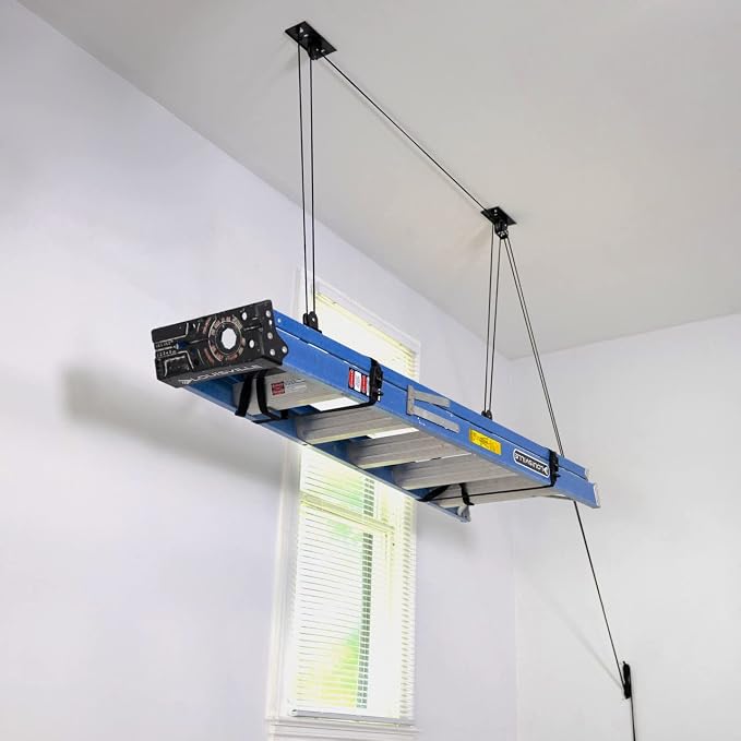 StoreYourBoard Ladder Storage Ceiling Pulley System, Garage Mount Hoist by StoreYourBoard