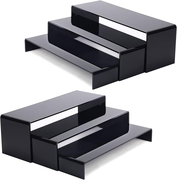 ANDGOO 6Pcs Large Acrylic Risers, 2 Set Black Rectangular Showcase Collectibles by ANDGOO