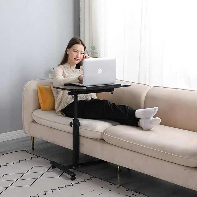 Bed Desk Adjustable Overbed Bedside Table Rolling Laptop Tray Desk Cart Height - Image 3